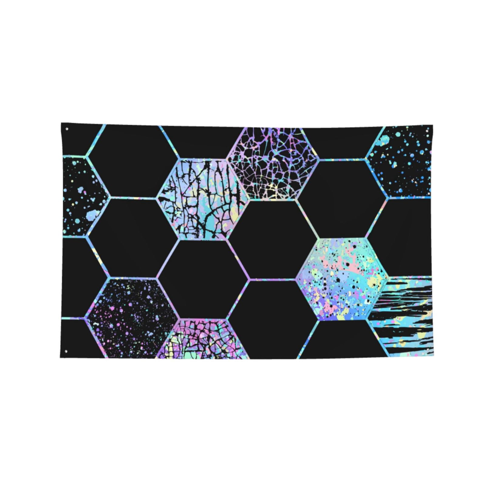Geometric Hexagon Modern Black Blue Four Hole Decorated Banner Flag for Garden Yard Home Decoration Indoor Outdoor 4x6 Ft