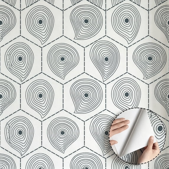Geometric Hexagon Pattern Wallpaper, Modern Minimalist Aesthetic, Peel and Stick Wallpaper, Waterproof, Wall Decoration for Living Room, Bedroom, Kitchen Cabinet, Drawer, 17.7 * 118 in