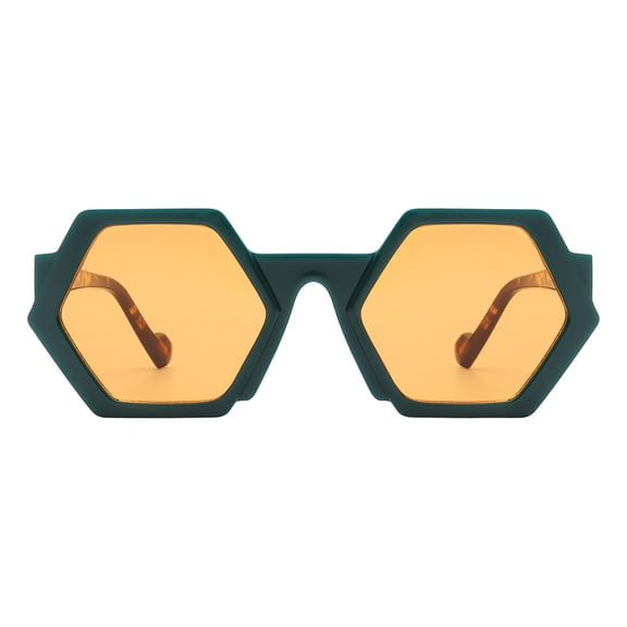 Geometric Hexagon Shape Sunglasses Retro Unisex Fashion Shades UV400 Green Tort