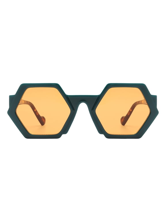 Geometric Hexagon Shape Sunglasses Retro Unisex Fashion Shades UV400 Green Tort