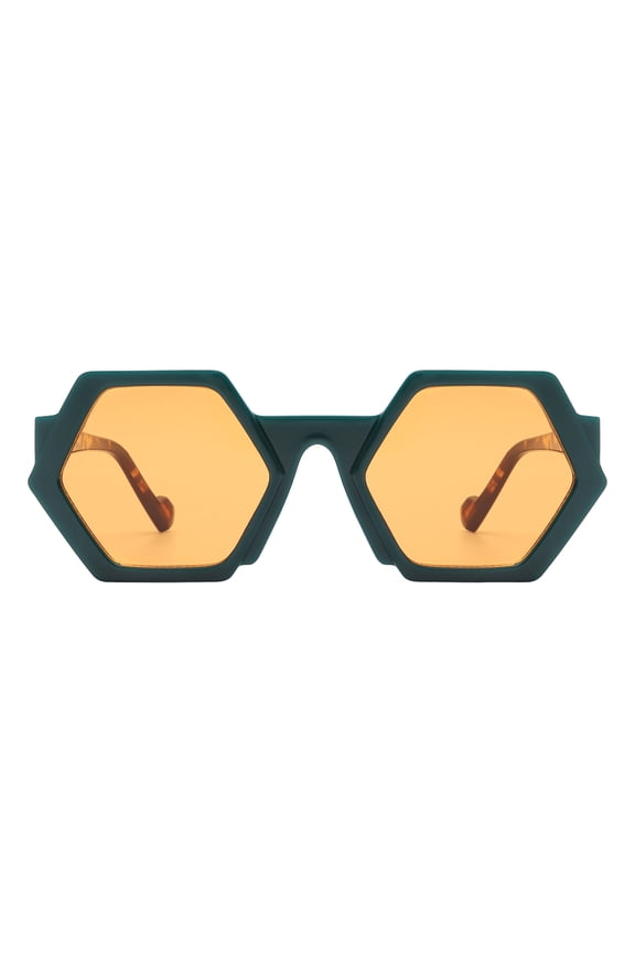 Geometric Hexagon Shape Sunglasses Retro Unisex Fashion Shades UV400 Green Tort