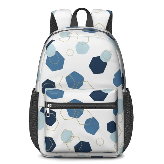 Geometric Hexagon White Pattern 17" School Backpacks for Teens,Waterproof Oxford Fabric,S-Shape Padded Straps for School,Travel,Hiking,Camping