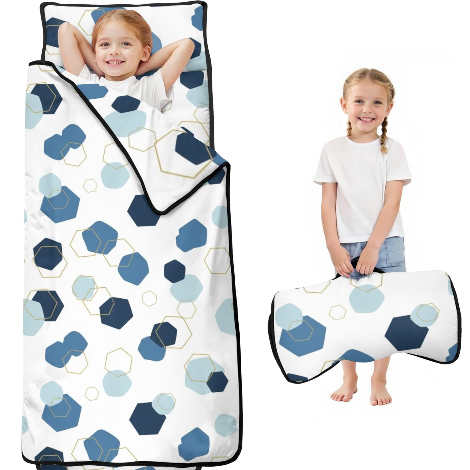 Geometric Hexagon White Pattern Kids Nap Mat, All-in-One Nap Pad with ...
