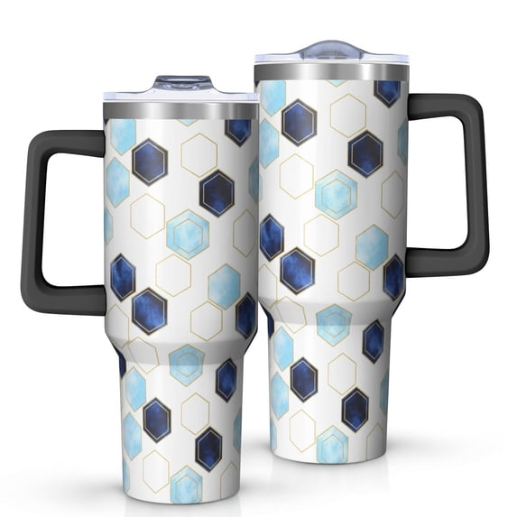 Witite Pattern Geometric Hexagon White Pattern OneSize Tumbler with Handle 1 Pack ...