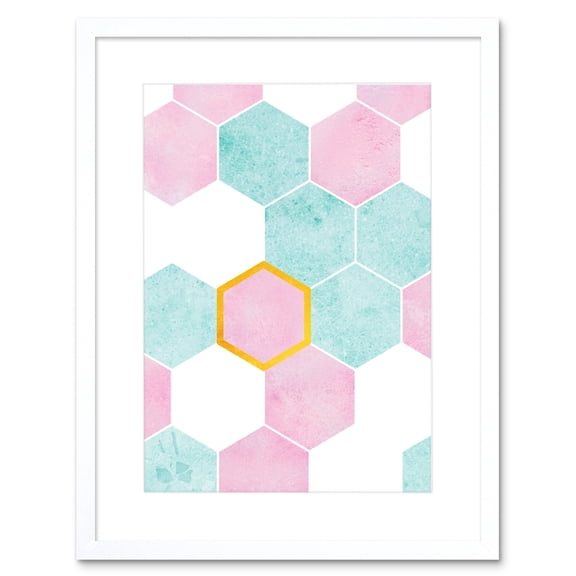 Geometric Hexagons Texture Artwork Framed Wall Art Print 9X7 Inch