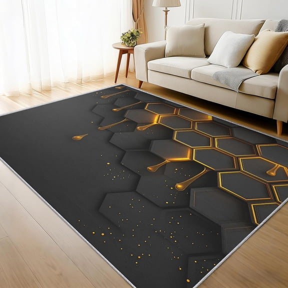 Geometric Honeycomb Area Rug, Abstract 3D Hexagon Pattern Carpet, Washable Non Slip Low Pile Soft Thin, Living Room Bedroom Home Decor Mat 2x3ft