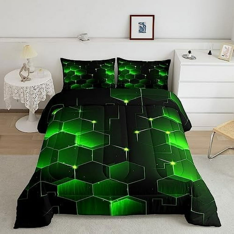 Geometric Honeycomb Comforter Set Green Blue Stereoscopic Hexagon Comforter for Kids Boys Girls Beehive Hexagon Bedding Set Geometric Duvet Set Room Decor Quilt Full Size Boys Walmart