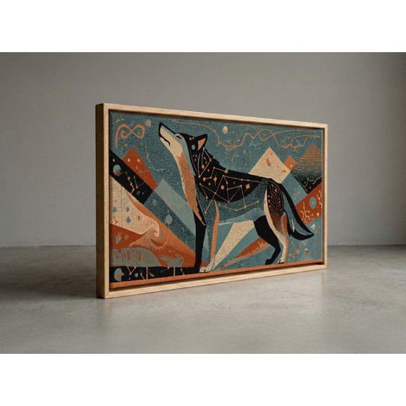 Geometric Howling Wolf Celestial Teal And Rust Portrait Decor Unframed Paper Print