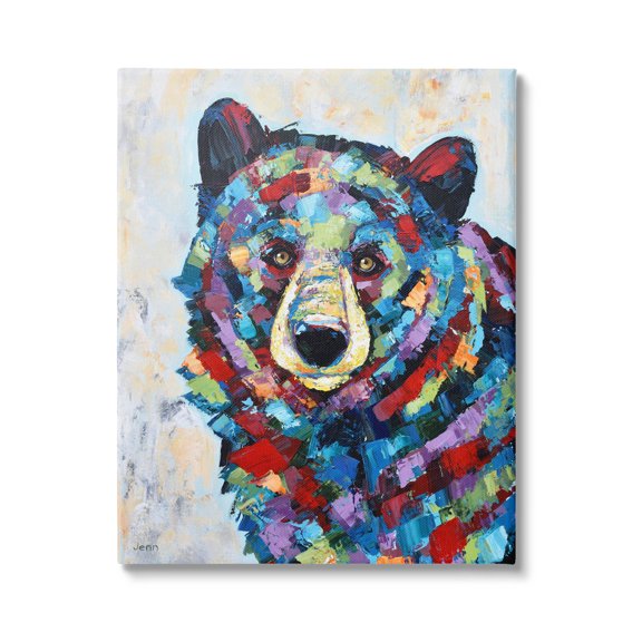 Geometric Hued Abstract Bear Animals & Insects Painting Gallery Wrapped Canvas Print Wall Art