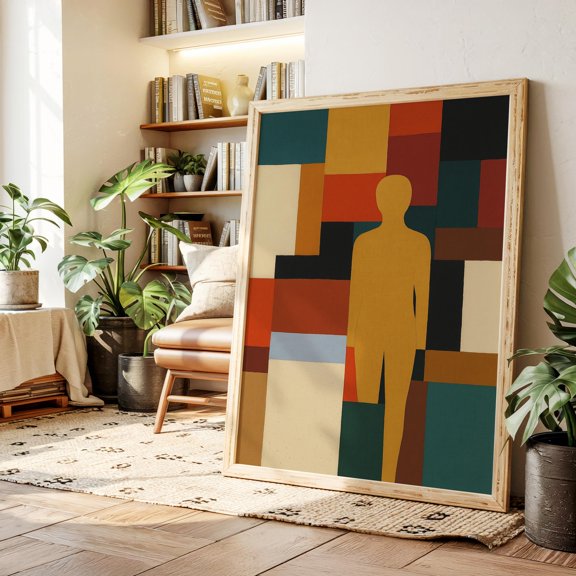 Geometric Human Silhouette Color Poster Block Art In Earth Tones , Poster Print Only
