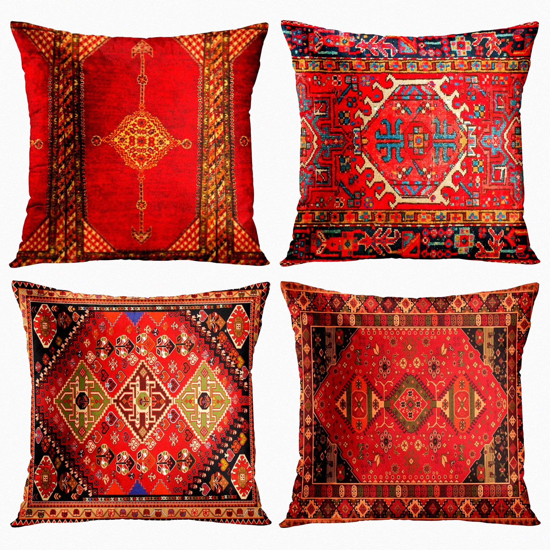 Colorful Red Tribal Geometric Polyester Throw Pillow Covers Set