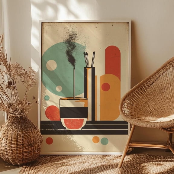 Geometric Incense Wall Art, Retro Boho Minimal Decor, Unframed Canvas Size 24x36