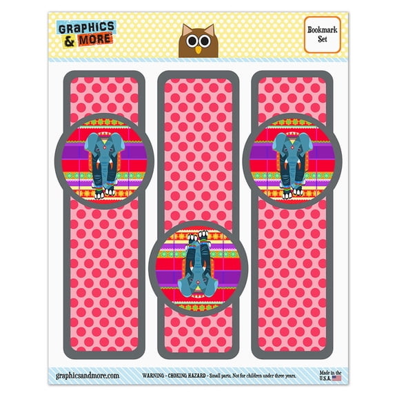 Geometric Indian Elephant Blue Red Glossy Laminated Bookmarks - Set of 3