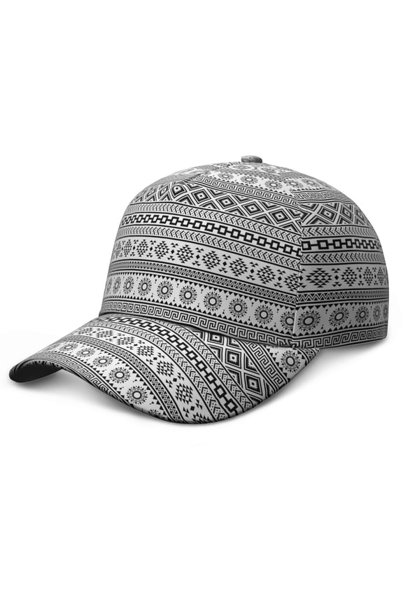 Geometric Ink Style Baseball Cap – Vintage Boho Dad Hat for Men Women, Abstract Artistic Minimalist Print, Unstructured Aesthetic Tribal Style Cap for Travel, Running, Summer