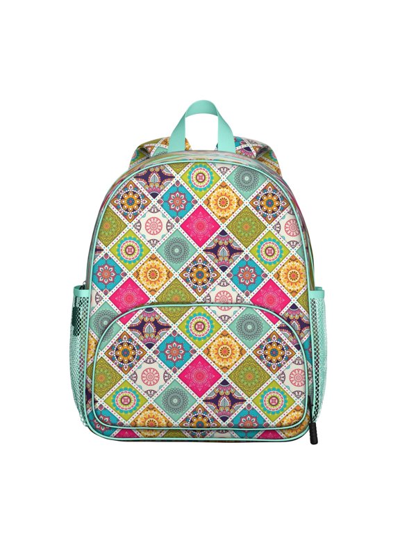 Geometric Ink Style Student Backpack – Abstract Boho Bohemian Design with Vintage Tribal and Rustic Folk Elements, Artistic School Bag