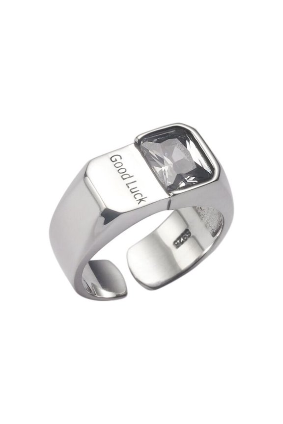 Geometric Irregular Ring With Zircon Silver Plated Copper Adjustable Opening Womens Fashion Jewelry Gift Fashion