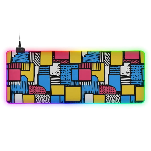 Geometric Irregular Pattern RGB Gaming Mouse Pad Large Keyboard Mat Rubber Base 13 Light Modes