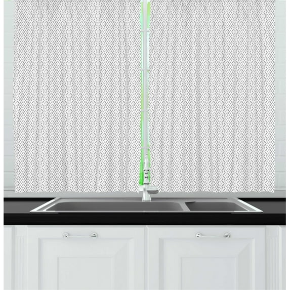 Geometric Kitchen Curtains, Greyscale Composition of Little Geometrical Checkered Rhombus Lattice Forms, Two Panels Drapes with Rod Pocket Room Decor, 55" X 45", Pale Taupe White, by Ambesonne