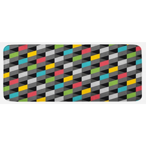 Geometric Kitchen Mat, Abstract Art Style Illustration of Colorful Squares Modern Expression Pattern, Plush Decorative Kitchen Mat with Non Slip Backing, 47" X 19", Multicolor, by Ambesonne
