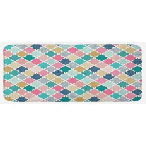 Geometric Kitchen Mat, Classical Moroccan Tiles with Dots in Playful Colors Eastern Art Modern Display, Plush Decorative Kitchen Mat with Non Slip Backing, 47" X 19", Multicolor, by Ambesonne