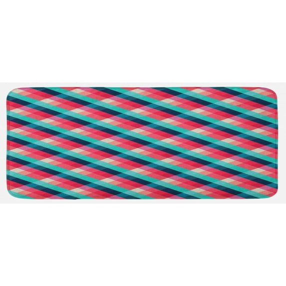 Geometric Kitchen Mat, Diagonal Grid Style Rhombuses with Different Colors Abstract Shapes Illustration, Plush Decorative Kitchen Mat with Non Slip Backing, 47" X 19", Multicolor, by Ambesonne