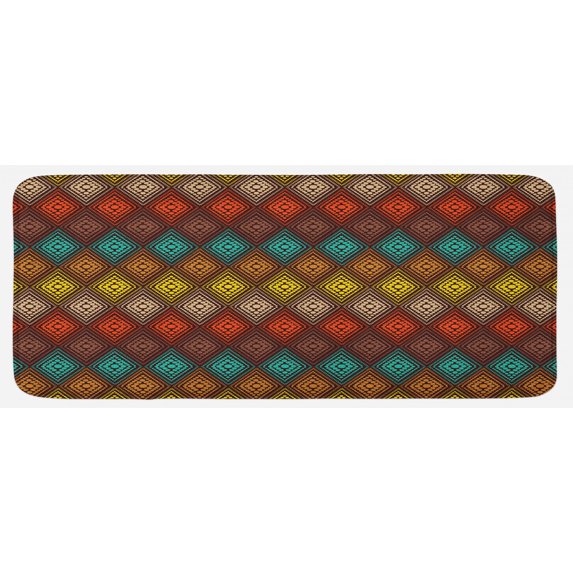 Geometric Kitchen Mat, Prehistoric Abstract Folk Dots Forming Diamond Forms Pattern, Plush Decorative Kitchen Mat with Non Slip Backing, 47" X 19", Multicolor, by Ambesonne