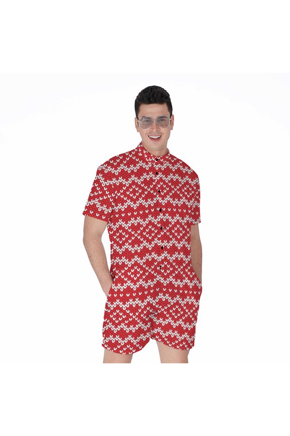 Geometric Knitted Pattern Short Sleeve Men'S Rompers Casual Summer Jumpsuits Outfit