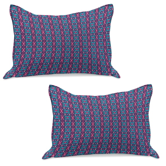 Geometric Knitted Quilt Pillowcover Set of 2, Abstract Colorful Compositon of Shapes Rhombuses Stripes and Triangles Pattern, Standard Queen Pillow Sham Bedroom, 30" x 20", Multicolor, by Ambesonne