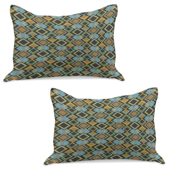 Geometric Knitted Quilt Pillowcover Set of 2, Abstract Rhombuses with Bullseye Pattern Modern Mosaic Tile Design Vintage Theme, Standard Queen Pillow Sham Bedroom, 30" x 20", Multicolor, by Ambesonne