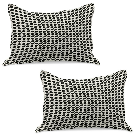 Geometric Knitted Quilt Pillowcover Set of 2, Diagonal Rounded Circles Pattern Wavy Random Lines Motif Monochrome Modern, Standard Queen Pillow Sham Bedroom, 30" x 20", Black Off White, by Ambesonne