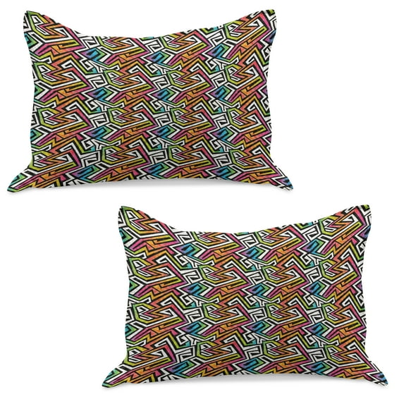 Geometric Knitted Quilt Pillowcover Set of 2, Graffiti Maze Grunge Game Vintage Fashion Feminine Wild Modern, Standard Queen Pillow Sham Bedroom, 30" x 20", Multicolor, by Ambesonne