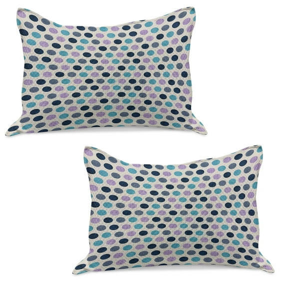 Geometric Knitted Quilt Pillowcover Set of 2, Retro Retro Style Vintage Traditional Polka Dots with Grunge Texture Image, Standard Queen Pillow Sham Bedroom, 30" x 20", Multicolor, by Ambesonne