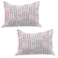 thumbnail image 1 of Geometric Knitted Quilt Pillowcover Set of 2, Square Frames in Vintage Colors Geometric Pale Toned Illustration, Standard Queen Pillow Sham Bedroom, 30" x 20", Pink White Grey, by Ambesonne, 1 of 1