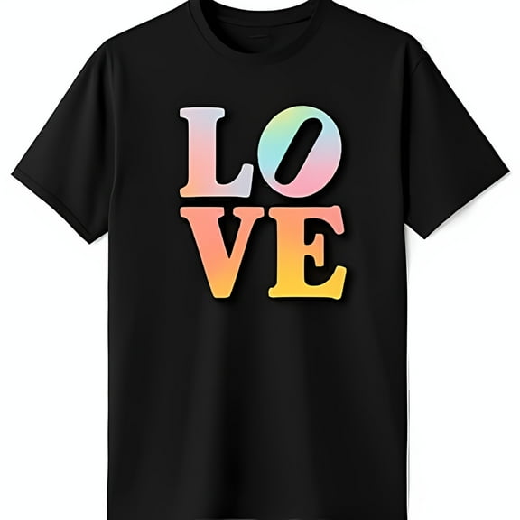 Geometric LOVE Graphic Black T-Shirt with Effect & Unique Circle Design