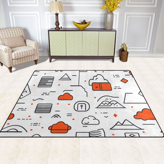 Geometric Landscape Elements 80''x58'' Extra Large Plush Memory Foam Rug, Soft, Absorbent, Non Slip