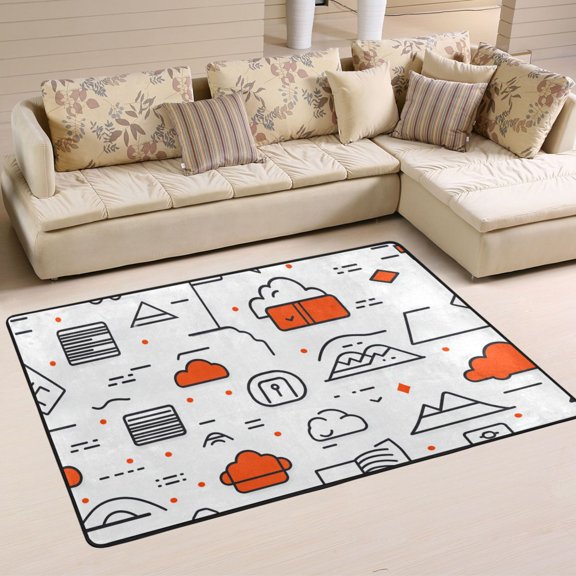 Geometric Landscape Elements Soft Polyester Area Rug 36''x24'', Non Slip, Memory Foam, Water Absorbent
