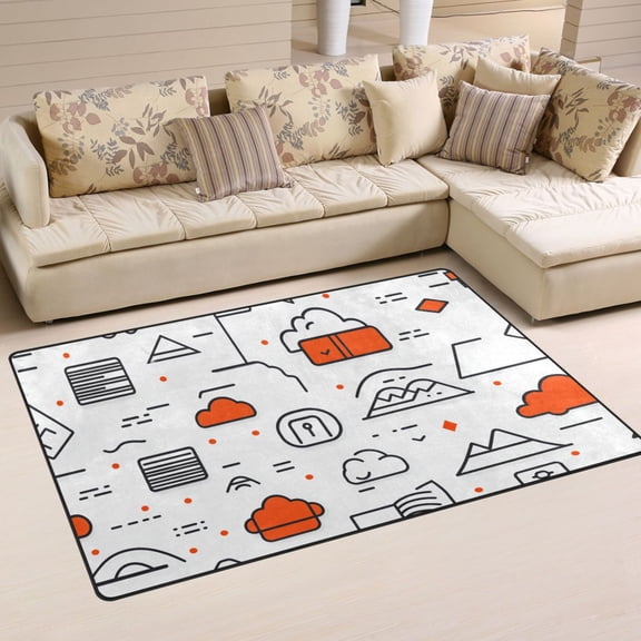 Geometric Landscape Elements Soft Polyester Area Rug 60''x39'', Non Slip, Memory Foam, Water Absorbent