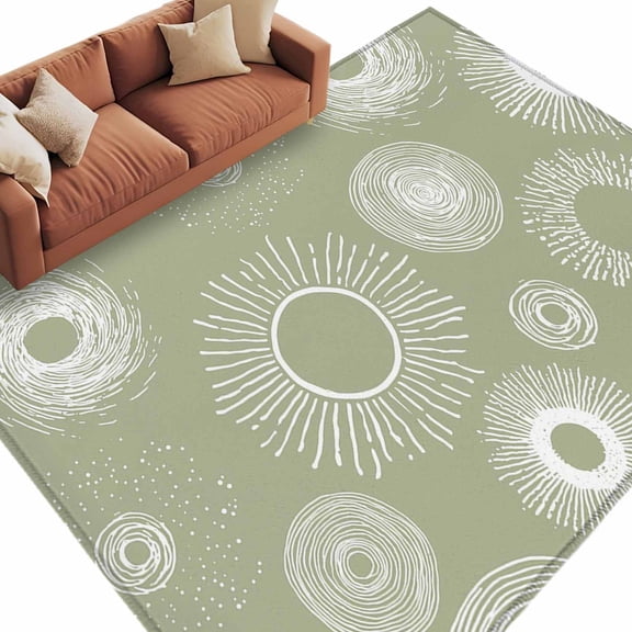 Geometric Large Area Rugs for Bedroom Living Room, Soft Non Slip Carpet Bedside Rug, Abstract Sage Green White Boho Circle Dot Rectangular Floor Cover Kitchen Accent Rug 6'x9' for Dining Room/Office