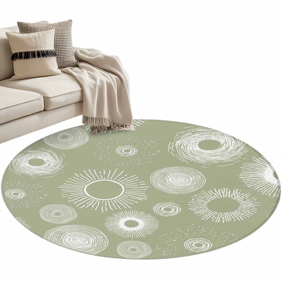 Geometric Large Area Rugs for Bedroom Living Room, Soft Non Slip Carpet Bedside Rug, Abstract Sage Green White Boho Circle Dot Round Floor Cover Kitchen Accent Rug 3' for Dining Room/Office
