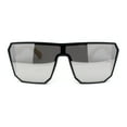 thumbnail image 1 of Geometric Large Shield Mirror Lens Bamboo Wood Arm Retro Sunglasses Matte Black - Silver Mirror, 1 of 4