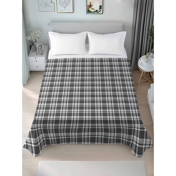 Geometric Lattice, Full Size Flat Sheet, Wrinkleproof & Fadeproof Cooling Flat Bed Sheet Only, Black Grey Classic Farmhouse Plaid Breathable Soft Bedding Top Sheets 81 x 96 Inches