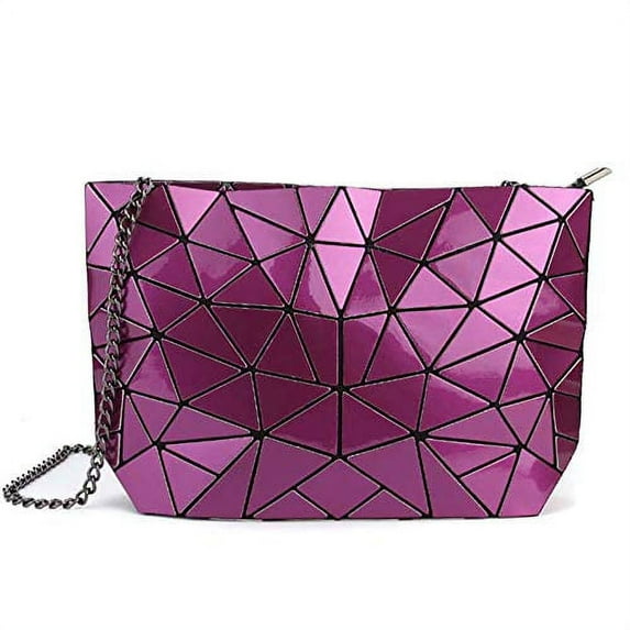 Geometric Lattice Luminous Purse Chain Crossbody Clutch Purses Tote Handbags Holographic for Women