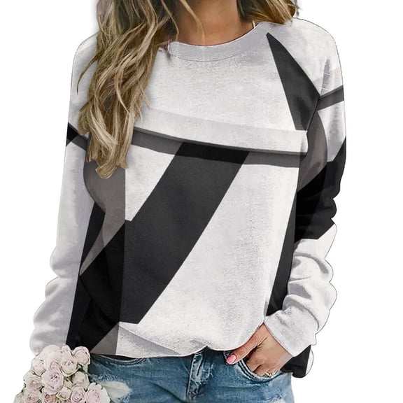 Geometric Lattice Women's Floral Printed Sweatshirt Long Sleeve Crewneck Casual Loose Vintage Graphic Pullover Tops