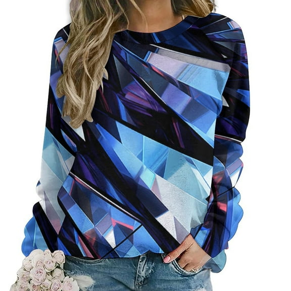 Geometric Lattice Women's Floral Printed Sweatshirt Long Sleeve Crewneck Casual Loose Vintage Graphic Pullover Tops