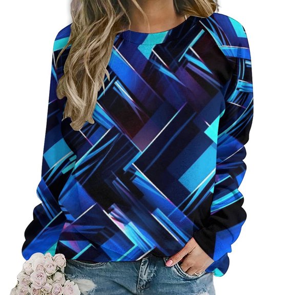 Geometric Lattice Women's Floral Printed Sweatshirt Long Sleeve Crewneck Casual Loose Vintage Graphic Pullover Tops