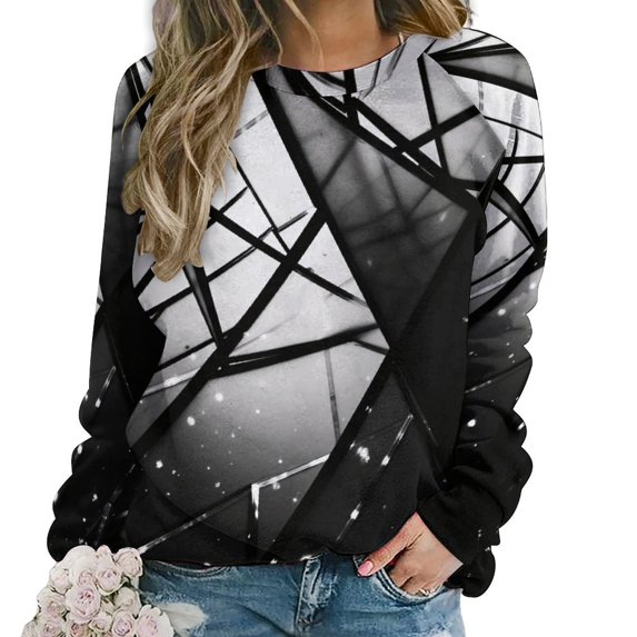 Geometric Lattice Womens Casual Crewneck Sweatshirt Long Sleeve Tops Cute Pullover Loose Fit