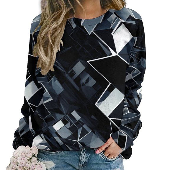 Geometric Lattice Womens Oversized Sweatshirts Hoodies Crewneck Casual Tops Comfy FallWinter Clothes 2024
