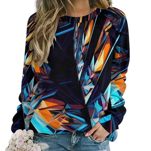 Geometric Lattice Womens Oversized Sweatshirts Hoodies Crewneck Casual Tops Comfy FallWinter Clothes 2024