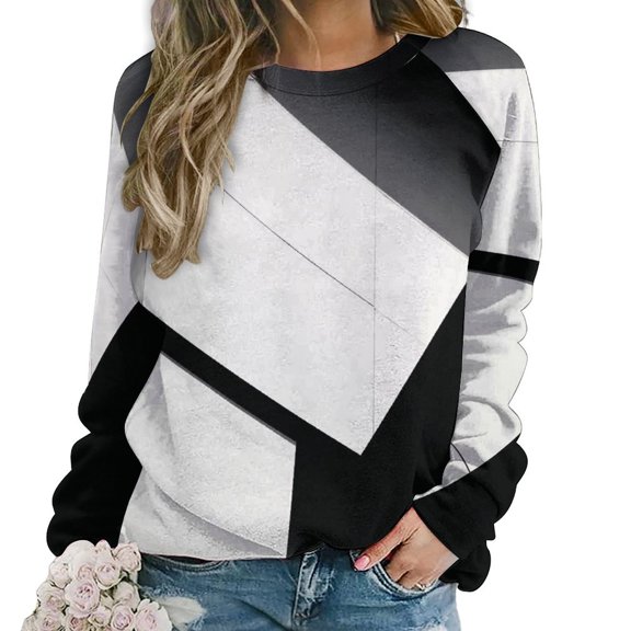 Geometric Lattice Womens Oversized Sweatshirts Hoodies Crewneck Casual Tops Comfy FallWinter Clothes 2024