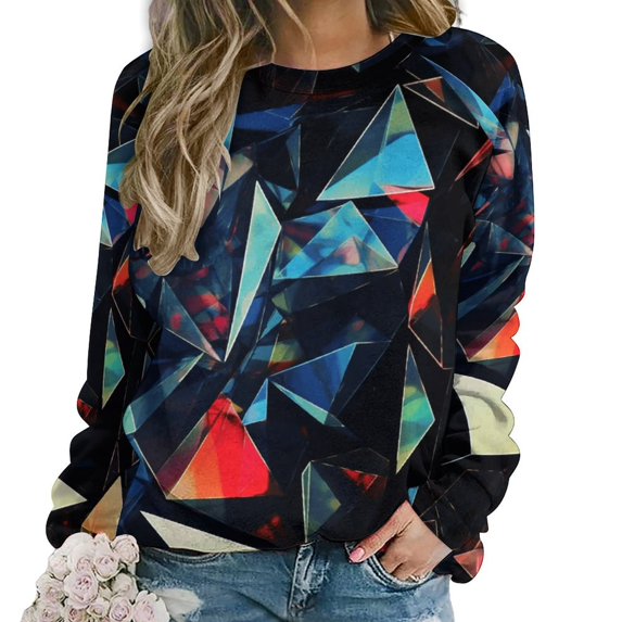 Geometric Lattice Womens Oversized Sweatshirts Hoodies Crewneck Casual Tops Comfy FallWinter Clothes 2024